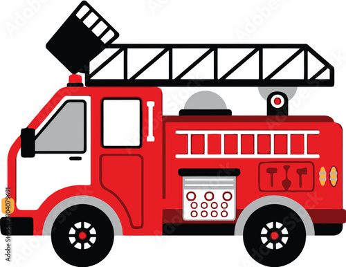Bright Red Fire Truck with Extension Ladder - Emergency Services Vector