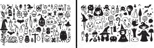 Halloween icon illustration, spooky horror vector, scary pumpkin artwork, haunted ghost design, creepy monster clipart, gothic skull vector, horror theme decor, halloween doodle art, dark party icon s