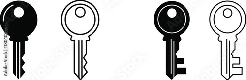 Key icon set. Security lock and house access symbols in solid and outline styles.