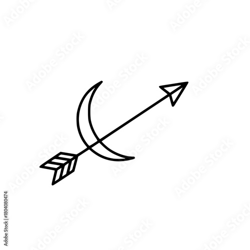 Love arrow icon with crescent moon symbol vector illustration for romance and celestial design concept