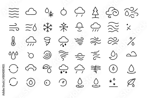 Weather Icon Set - Line Style, Climate Symbols