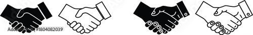 Handshake icon set. Business partnership and deal agreement symbols in solid and outline styles.