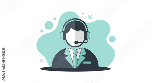 An illustration of a customer service representative wearing a headset, providing support and assistance in a modern, minimalist style.