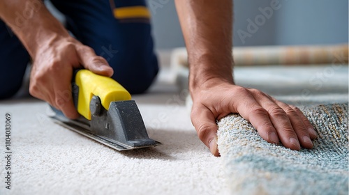Stretching New Carpet with Carpet Stretcher for Professional Home Installation