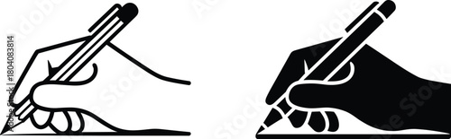 Hand drawing with pencil, outline and silhouette style, writing gesture illustration, black and white contrast, vector art for design and educationHand drawing with pencil, outline and silhouette styl