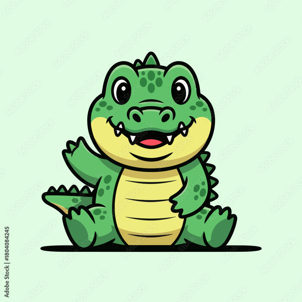 Fototapeta premium Cute crocodile waving hand cartoon vector icon illustration. Animal nature icon concept isolated