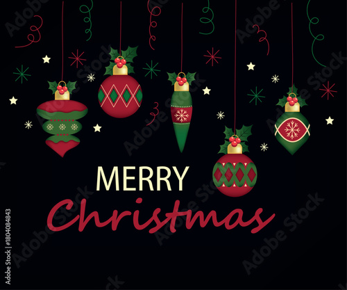 Merry Christmas tree decoration banner background illustration On a dark blue background