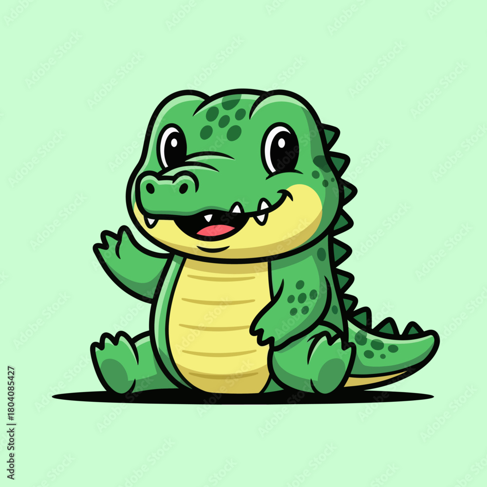 Fototapeta premium Cute crocodile waving hand cartoon vector icon illustration. Animal nature icon concept isolated