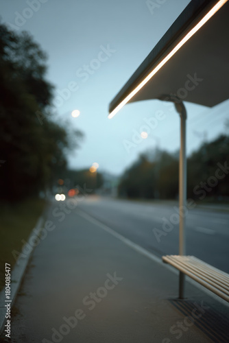 tranquil bus stop in empty park softly illuminated captures essence of waiting