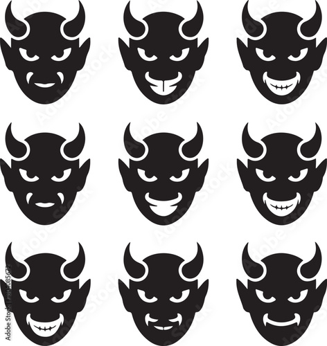 Impish Icons Nine Expressions of a Devilish Character Silhouette