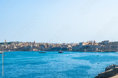 Landscape with Grand Harbour and Senglea with historic buildings, Valletta MALTA