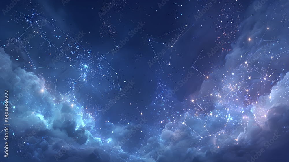 Fototapeta premium 星雲と星座が輝く幻想的な夜空の背景