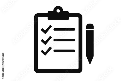 Minimalist black and white clipboard checklist with pencil for task completion