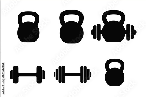 Collection of gym weights and fitness equipment symbols for strength training