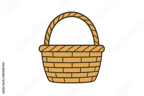 Traditional woven wicker basket with sturdy handle isolated on white background