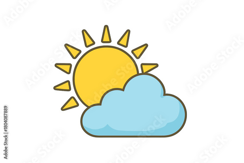 Bright sun partially obscured by a light blue cloud symbolizing partly cloudy weather