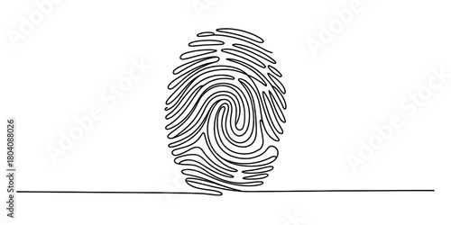 Continuous single line drawing of a fingerprint symbol. concept of personal identity, data security, digital authentication, and privacy.