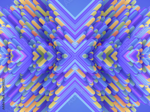 Fototapeta Naklejka Na Ścianę i Meble -  Geometric scene with a group of smoothly connected rectangular elements. Contrasting colors make the design dynamic and expressive. 3d rendering digital illustration