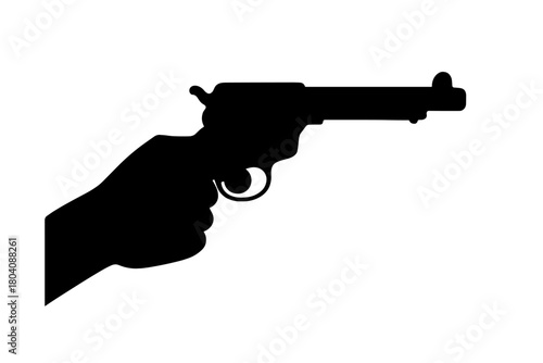Black silhouette of a human hand gripping a revolver handgun ready to fire