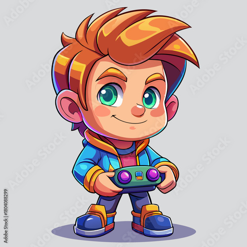 Cute Cartoon Character Holding a Game Controller in Vibrant Colors cute cartoon character holding