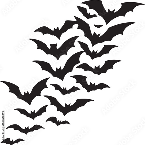 A Flock of Silhouette Bats in Flight