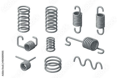 Set of metal springs including compression, tension, and torsion coils for mechanical devices