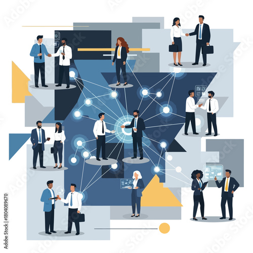 Dynamic business professionals networking and collaborating, forging connections in a modern, connected world for success and innovation