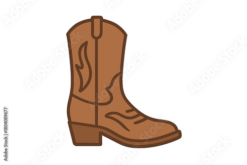 Detailed single brown cowboy boot with decorative stitching and high shaft