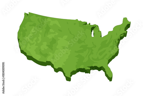Stylized green textured three dimensional map outline of the contiguous United States geography