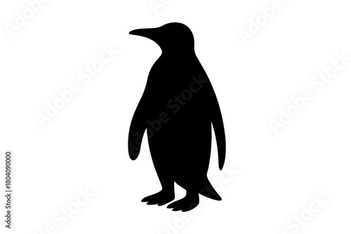 Black silhouette of a standing penguin bird isolated on a clean white background