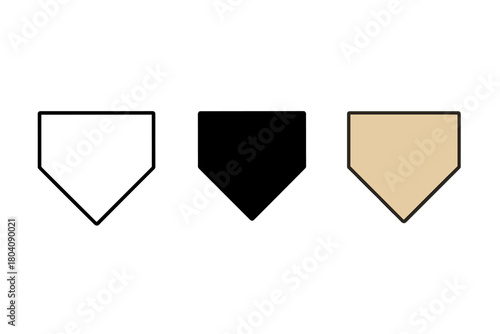 Set of baseball home plate shapes including outline and silhouette versions