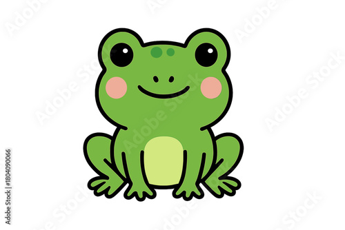 Charming bright green amphibian character with a happy smile and rosy cheeks
