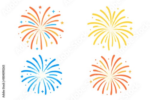 Colorful firework bursts and explosions for festive holiday celebrations