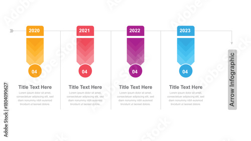 Arrow Infographic Depicting a Timeline from 2020 to 2023 with Month 04 Highlighted