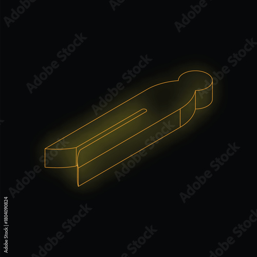 Glowing neon icon of a yellow clothes peg on a black background