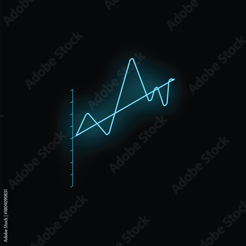 Neon blue line graph is rising steadily upwards on a black background