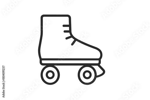 Minimalist black line art of a classic quad roller skate boot with four wheels