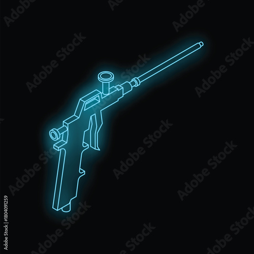 Neon glowing outline of a caulk gun on a dark background, perfect for diy and construction themes