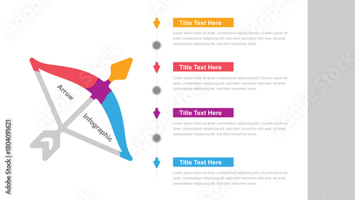 Colorful Arrow Diagram Infographic with Titles, Descriptions, and Connector Line, Design on White
