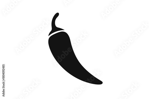 Simple black silhouette of a hot chili pepper or jalapeno used for spicy food warning signs