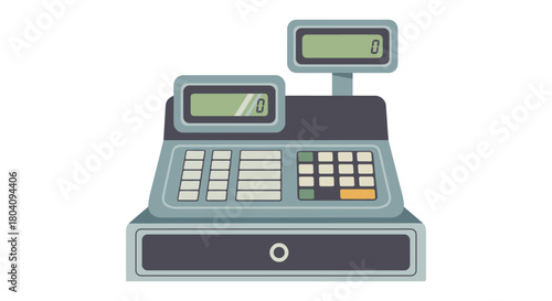 An illustrated cash register, a symbol of retail transactions and financial management, isolated on a clean white background, perfect for business concepts.
