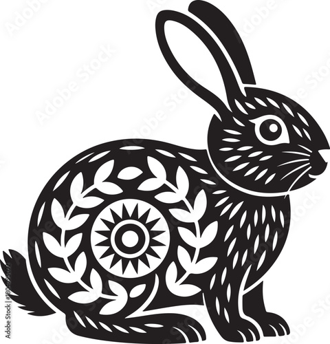 Intricate Rabbit Illustration with Floral Accents
