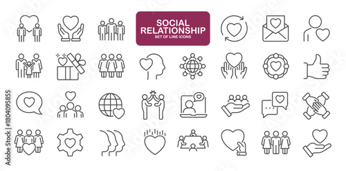 Set of line icons related to community, social, diversity, relationship. Outline icons collection