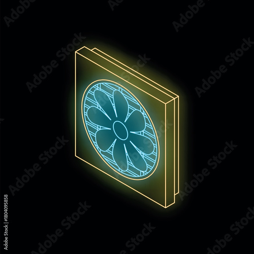 Neon exhaust fan efficiently removing stale air, ensuring proper ventilation in isometric view