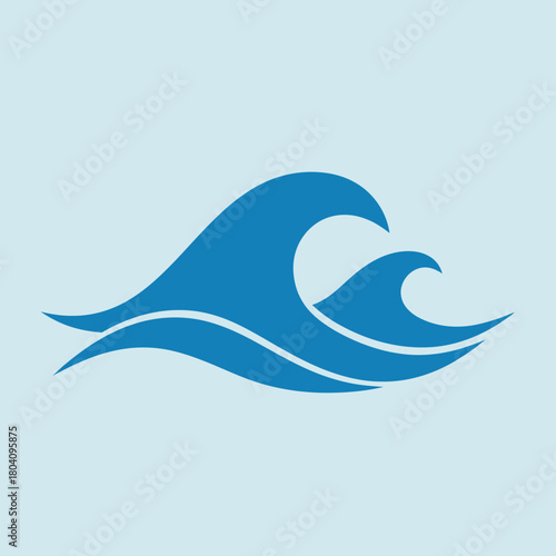 Blue stylized waves on a light blue background.