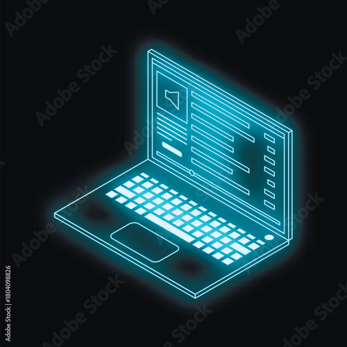Neon blue laptop displaying audio content and settings, suggesting online streaming or multimedia editing