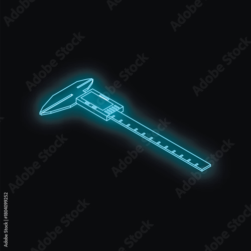 Neon glowing digital caliper measuring tool on a black background