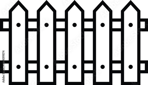 Picket Fence Line Icon - Wooden Garden Boundary Vector Symbol