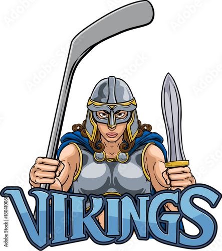 A female viking woman ice hockey sports team cartoon mascot