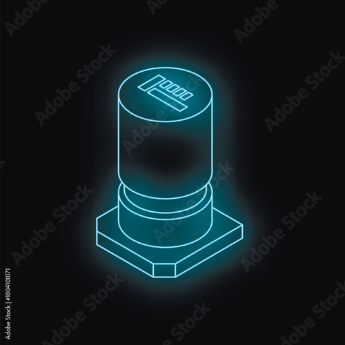 Glowing neon blue ram memory icon on black background, representing computer hardware and data storage